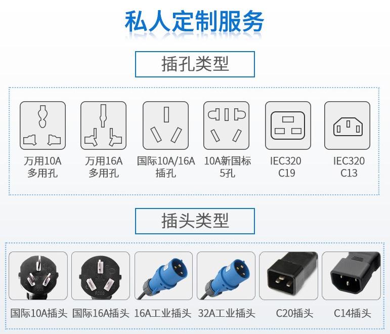 麦森特支持PDU定制,不同插孔不同插头不同模块都可以定制
