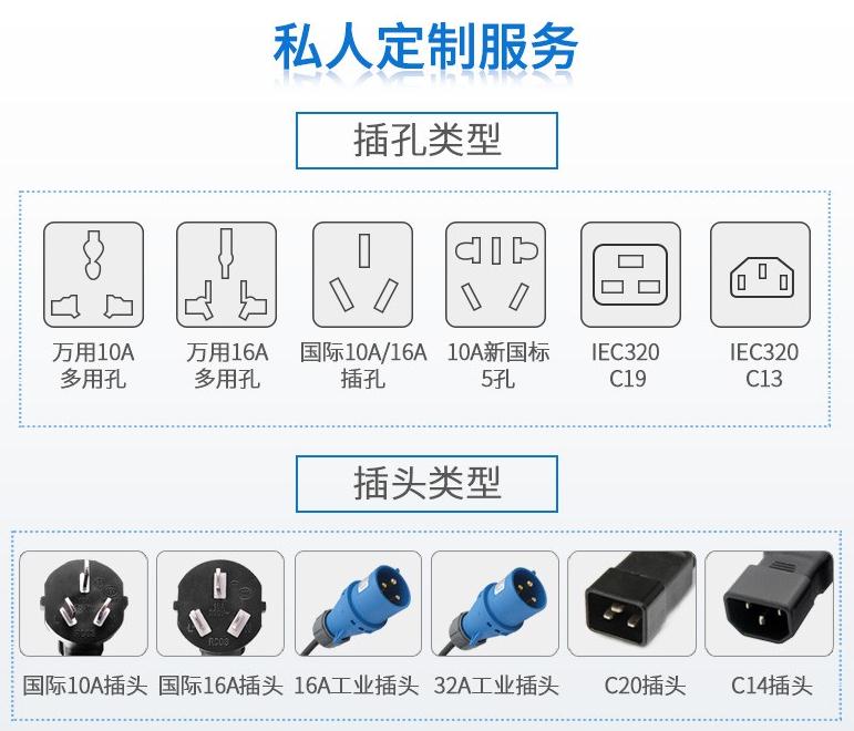 麦森特支持PDU定制，不同插孔不同插头不同模块都可以定制