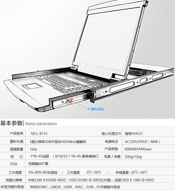 麦森特MCL-8716kvm切换器17英寸16口产品参数