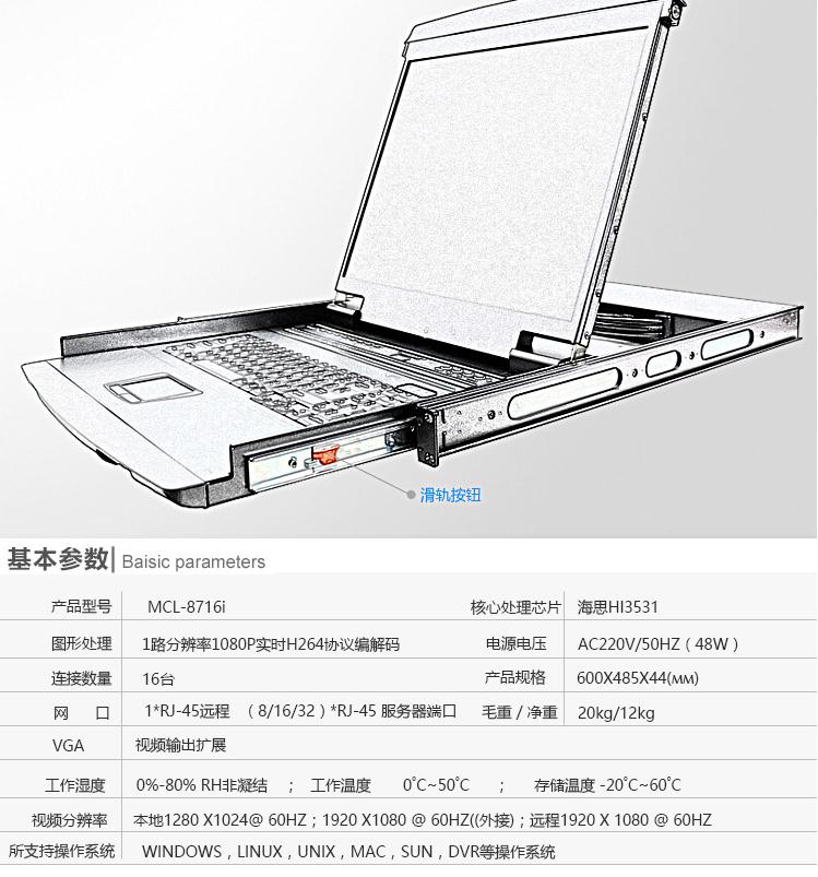 MCL-8716I麦森特17英寸16口IP远程kvm切换器产品参数和产品图