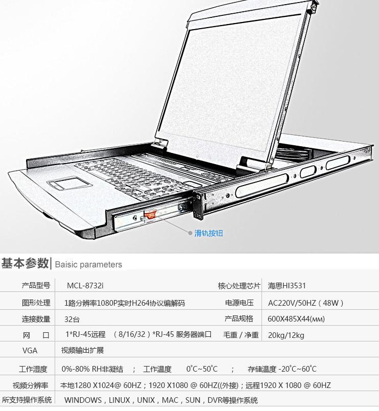 MCL-8732I麦森特17英寸32口IP远程kvm切换器产品参数