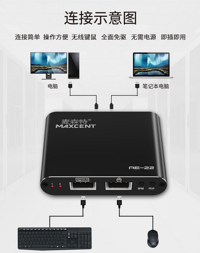 麦森特二进二出AE-22跨屏穿越滑屏器连接示意图